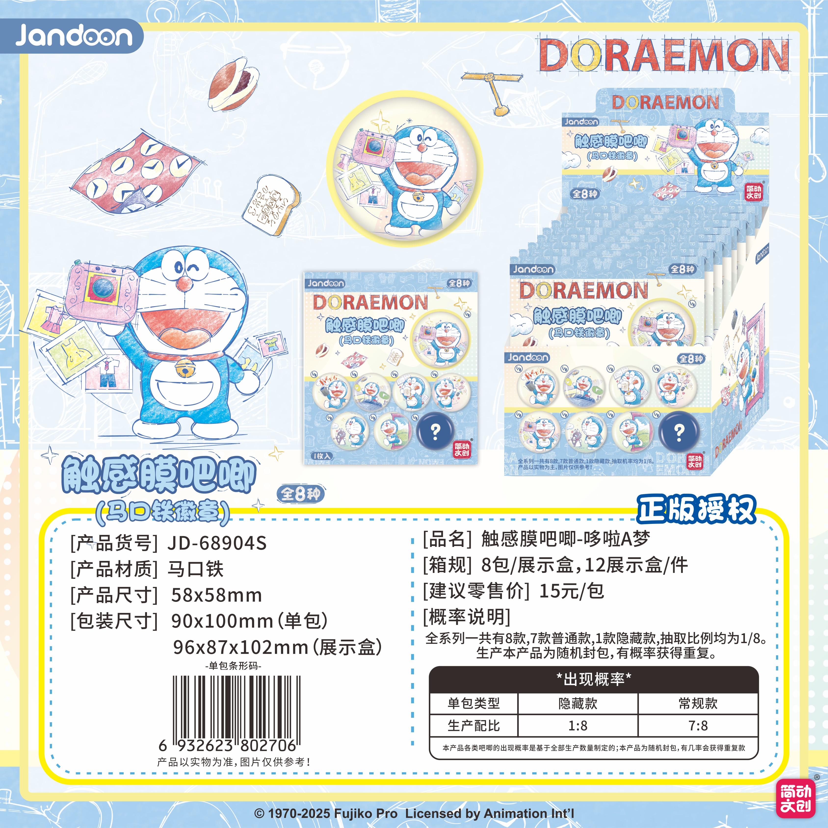 簡動文創(chuàng)哆啦A夢觸感膜吧唧系列【JD-68904S】